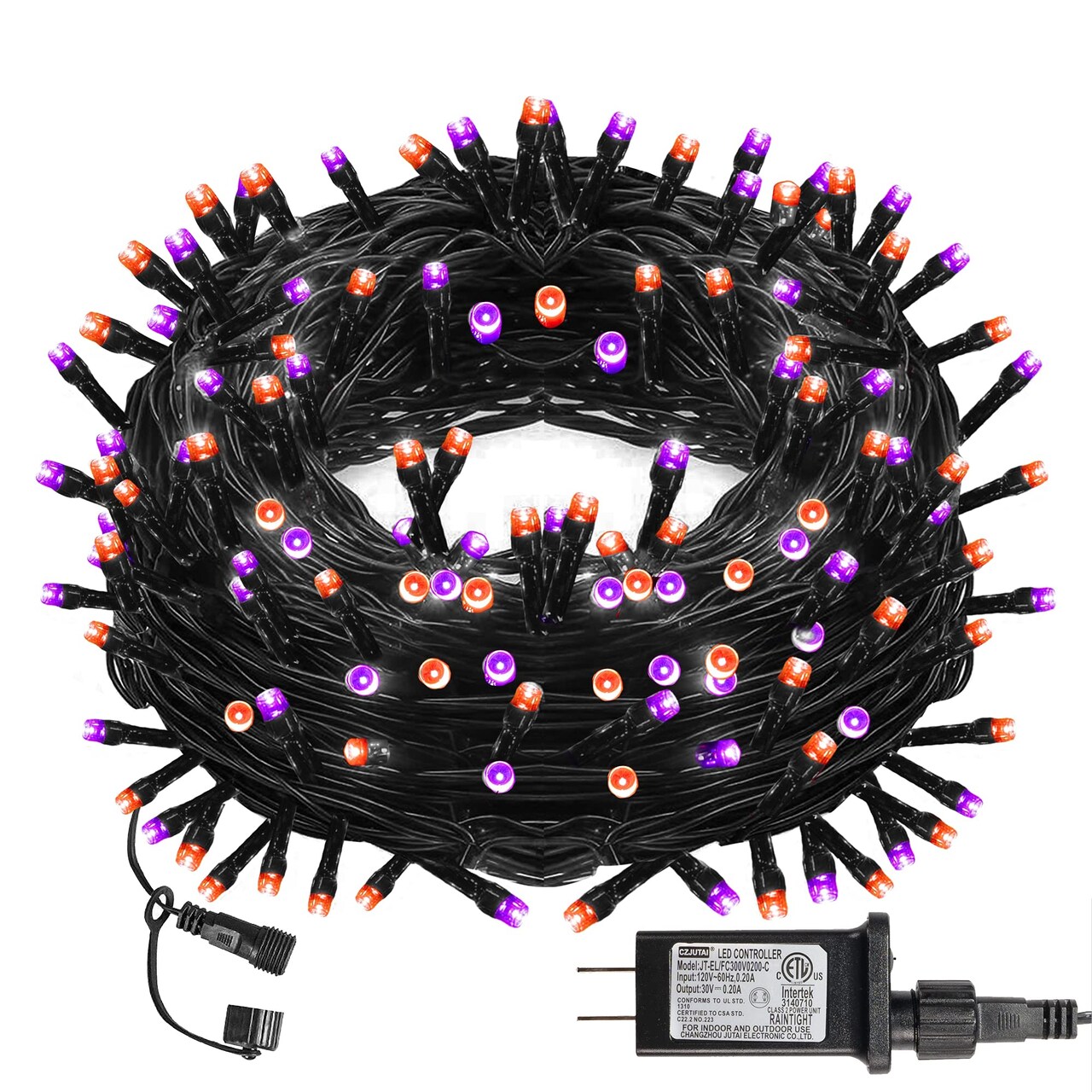 Halloween String Lights, 66FT 200 LED Connectable Black Wire 8 Modes String Lights, Waterproof Christmas Decorations for Indoor Outdoor Patio Party Holiday, Purple & Orange & Organizer Storage Tote Bag
